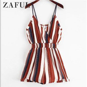 Orange Zaful Stripped Romper size S